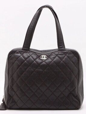 Chanel CC Logo Matelasse Caviar Skin Tote Bag Purple